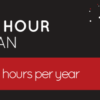 A striking graphic prominently displays the "50 Hour Plan" against a sleek black and red backdrop, surrounded by the text "50 hours per year" and adorned with decorative dots.