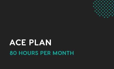Image displaying the text "Ace Plan" and "80 hours per month" on a dark background with a subtle dotted pattern in the upper right corner.